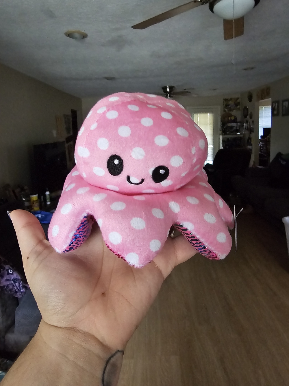 Pink Polka Dot Reversible Octopus Plush